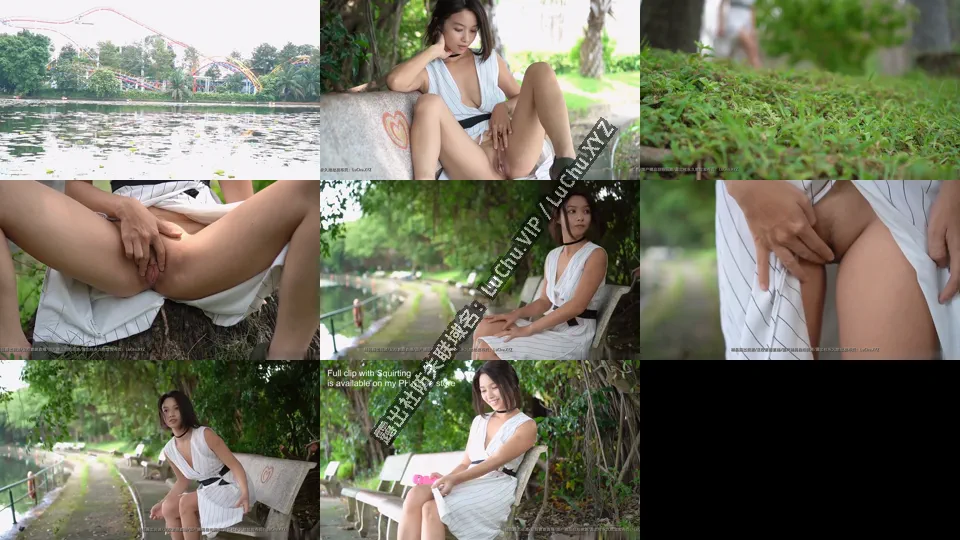 公园无内展示自己的下体，假阳具自慰到喷尿