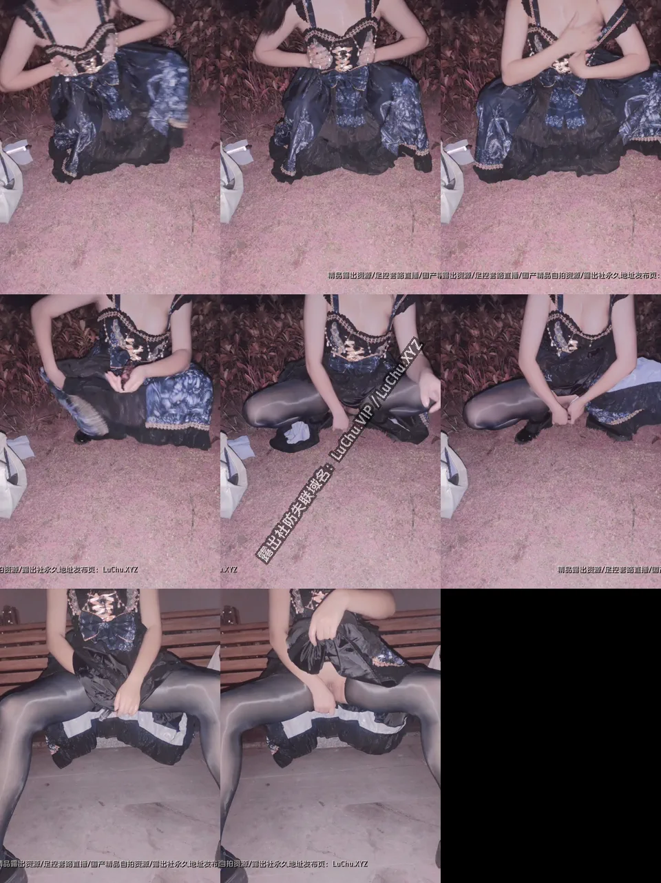 开档黑丝情趣洛丽塔公园大胆露出 抽插逗弄自己的嫩逼