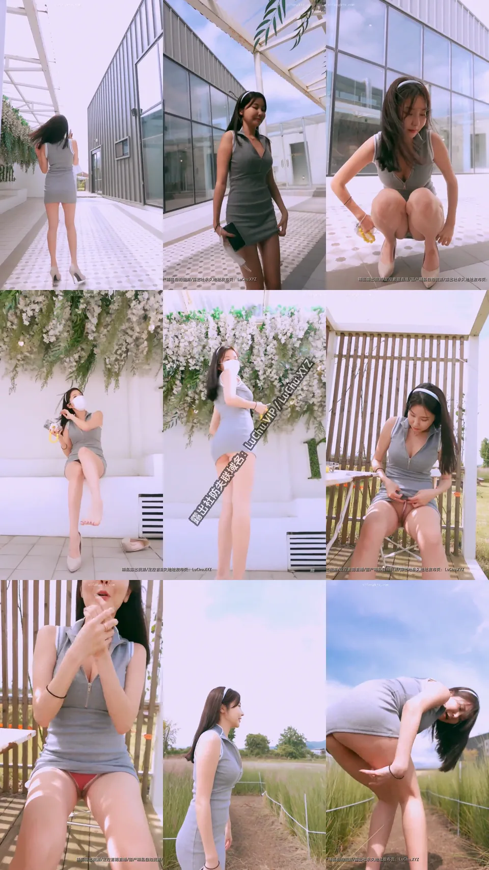 包臀裙户外露出，无内一览无余