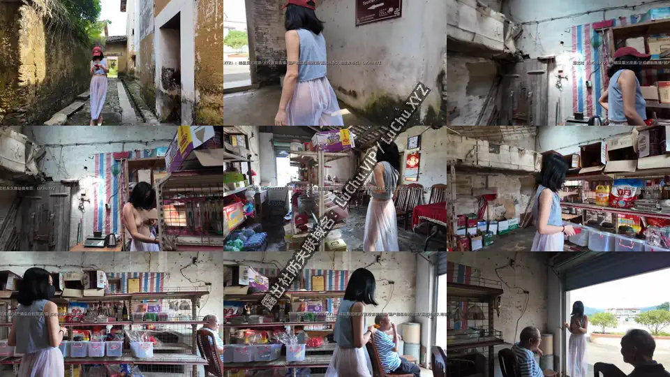 #小K 穿着镂空白丝裙在农村便利店买东西，被门口的大爷一直盯着看