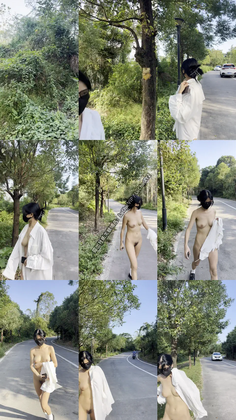 #小K 白色衬衫大白天在马路旁慢慢卸下，露出雪白的奶子和屁股供过往的行人大饱眼福 #人前