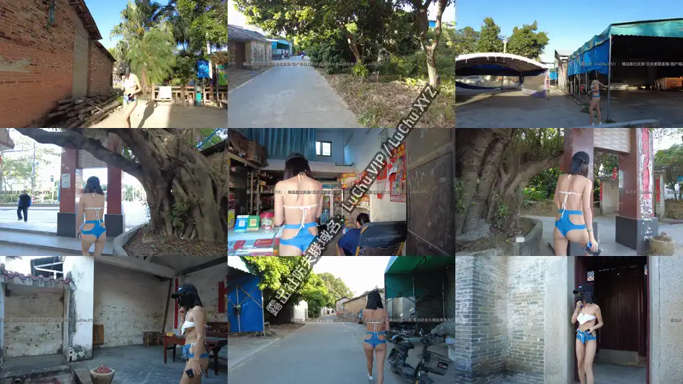 #小K 穿着两块破布在农村露出散步，奶子和逼若隐若现，这种感觉才是最骚的 #人前