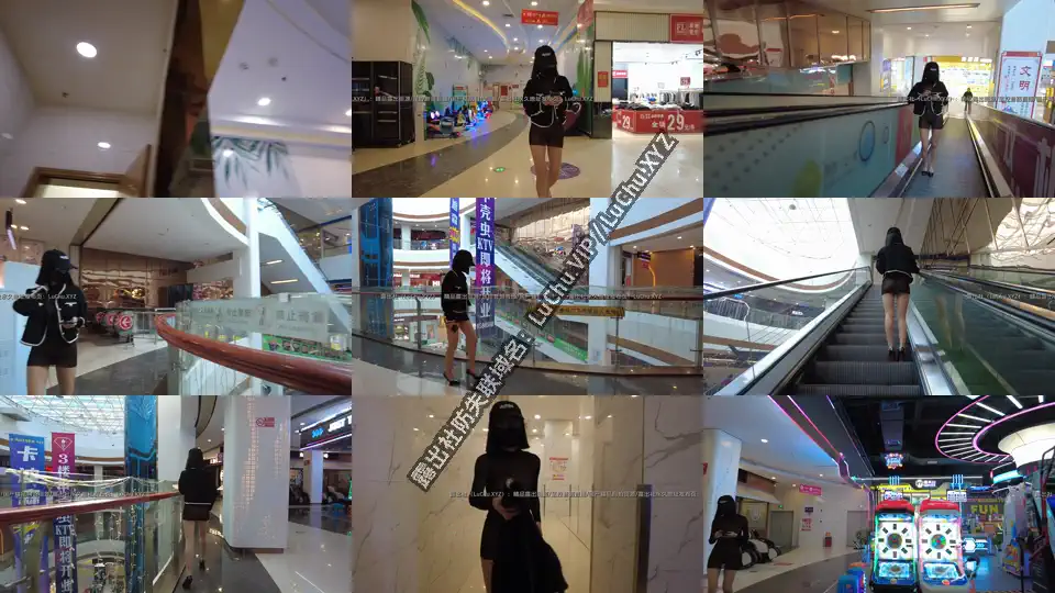 #小K 套着外套里面是镂空黑丝上衣和齐逼包臀裙逛商场，最后干脆脱掉外套肆无忌惮展示自己的胴体，阴毛若隐若现 #人前