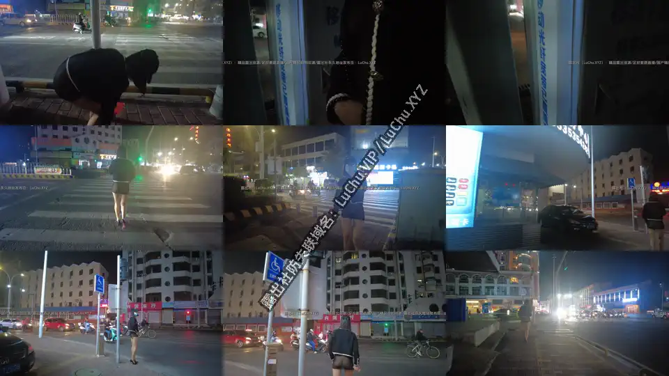 #小K 红底高跟黑丝包臀裙站在街边红路灯处，透着光看身体简直一览无遗，宛若站街女一般供过往行人观看自己的躯体 #人前